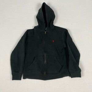 Polo Ralph Lauren Boy's Faded Black Red Polo Graphic Zipper Hoodie Sweatshirt